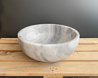 Handmade Gray Marble Vessel Sink, Natural Stone Round Countertop, Farmhouse Decor