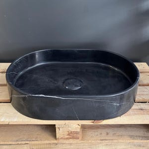 Nero Marquina Marble Vessel Sink – Handcrafted Black Natural Stone Countertop Basin for Bathroom & Powder Room, Ready to Ship