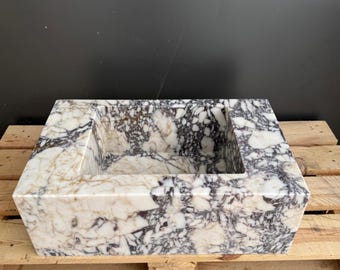 Calacatta Viola Rectangular Marble Sink, Luxury Wall Mount Bathroom Basin, Handmade Stone