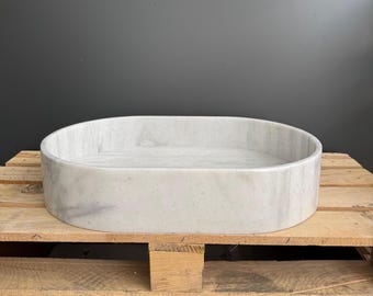 Carrara Marble Vessel Sink with Hidden Drain, Farmhouse Bathroom Vanity, Customizable