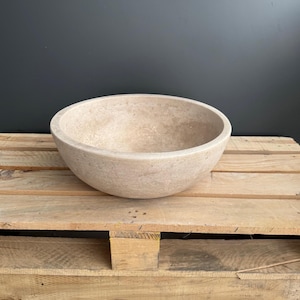 Handmade Round Travertine Vessel Sink, Rustic Farmhouse Bathroom Vanity