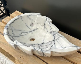 Pia de mármore lilás em formato de folha, cuba de pedra natural, lavabo estilo fazenda