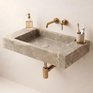 Special Order for Emily, Light Emperador Marble Wall Mount Hidden Drain Sink, Custom Order