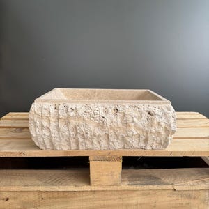 Handmade Small Travertine Bathroom Sink, Chiseled Rustic Farmhouse Vanity