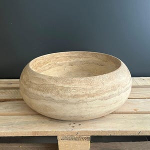 Travertine Countertop Sink , Handmade Round Rustic Basin, Natural Stone Bathroom Vanity