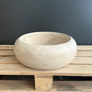 Rustic Travertine Vessel Sink, Round Farmhouse Basin, Handmade Natural Stone