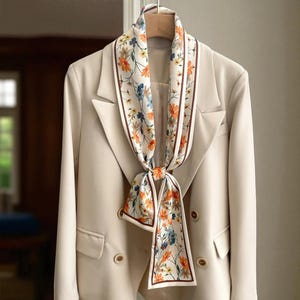 Long Narrow Silk-Style Scarf with Designer Print | Women’s Fashion Scarf, Headband, Light Shawl, Hair or Neck Accessory
