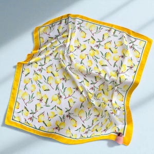 Foulard Vintage Citron En Soie - Motif Citron Multicolore, Style Bohème, Fabriqué En Italie