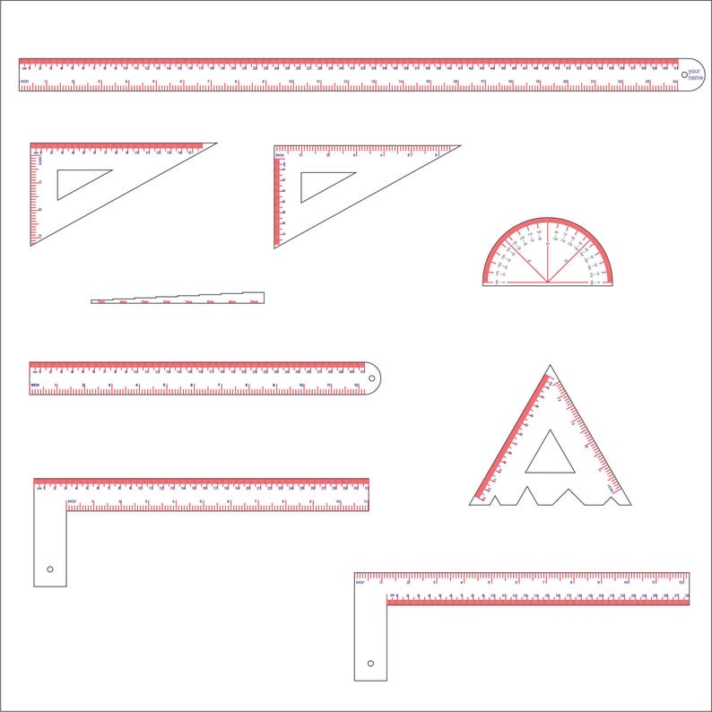 Every Shape Size Ruler Digital Laser Cutting File – Ruler Set With Square Angle & Laser Lens ...