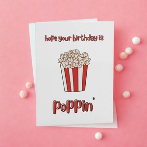 Tarjetas de felicitación de cumpleaños con palomitas de maíz, invitaciones divertidas para fiestas, regalos únicos, celebraciones de películas, tarjetas de cultura pop