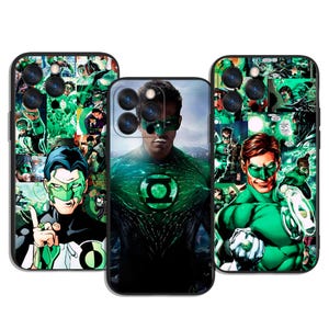 May include: Three phone cases featuring Green Lantern artwork. The cases display various comic book panels and character portraits in shades of green, black, and white. One case has a portrait of an actor in a Green Lantern costume.
