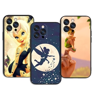 May include: Three phone cases featuring Tinkerbell designs. One case has a full image of Tinkerbell with tattoos, another has a silhouette of Tinkerbell in front of a moon, and the third shows Tinkerbell sitting on a finger.