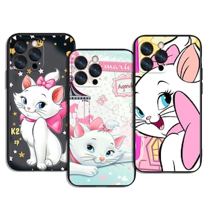 Schattige roze kitten Marie met fancy strik kunst telefoonhoesje: beschermende TPU/siliconen hoes voor iPhone, Samsung en Google Pixel