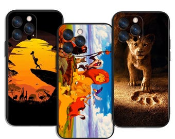 サンセットサバンナバイブスとブレイブライオンキングムードアートのスマホケース：iPhone、Samsung、Google Pixel用保護TPU/シリコンカバー