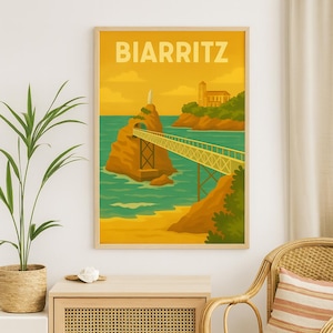 Póster de la Costa Vasca de Biarritz – Póster vintage de viaje marítimo | Decoración de pared del suroeste | Tamaño A3, A4 y descarga digital