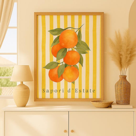 Affiche murale – Illustration Oranges, Poster Été Italien, Cuisine Méditerranéenne, Déco Murale Chic, A3 A4 & Fichier Numérique