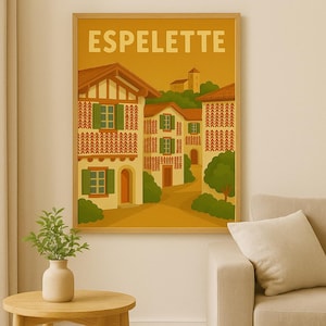 Espelette Poster – Basque House and Pepper Poster | Vintage Style Basque Country Wall Decor | A3 A4 & Digital Download