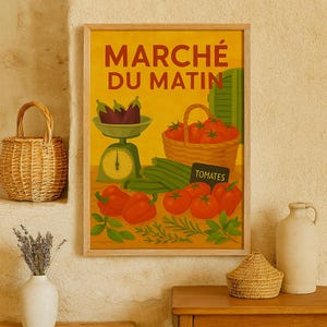 “Market” Poster – Southern Vegetable Illustration | Vintage Provençal Kitchen Poster | Colorful Country Wall Decor Digital, A4 and A3