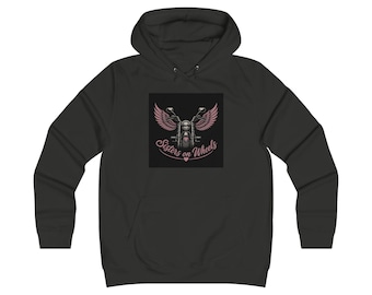 Sudadera con capucha Sisters on Wheels Motorcycle Skull / Nacida para montar, alas rosas, chicas moteras, motos,