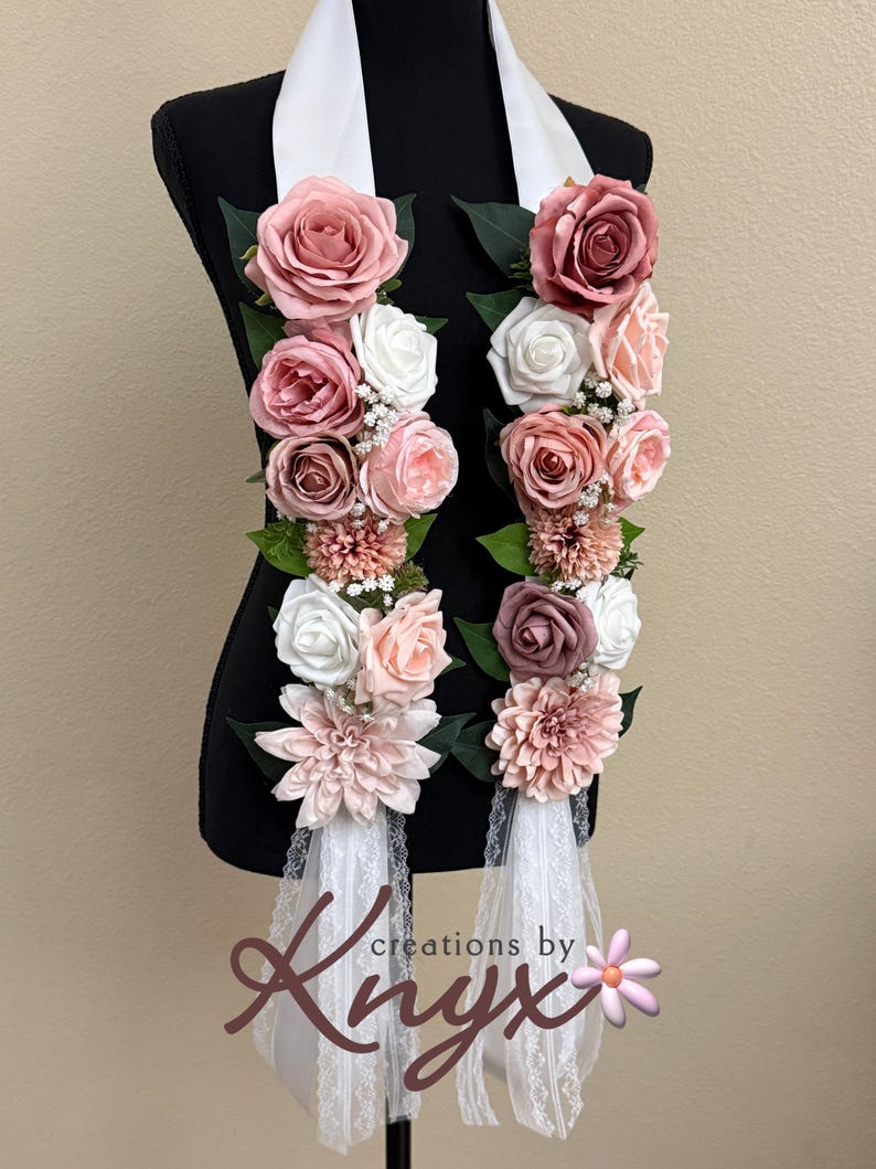 Unique Flower Graduation Lei (pinks and White) (with Long Ribbon Tail ...
