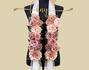 Handmade Floral Graduation Stole 2026, Custom Flower Graduation Ribbon, Pink Blossom Lei, Senior Grad Gift, Class of 2026 Party