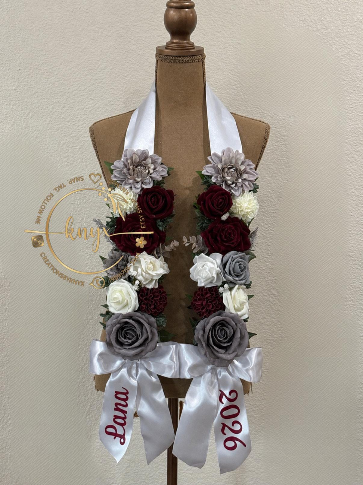 Lay For Graduation Handmade Graduation Flower Lei: Maroon, Grey & White Keepsake ...