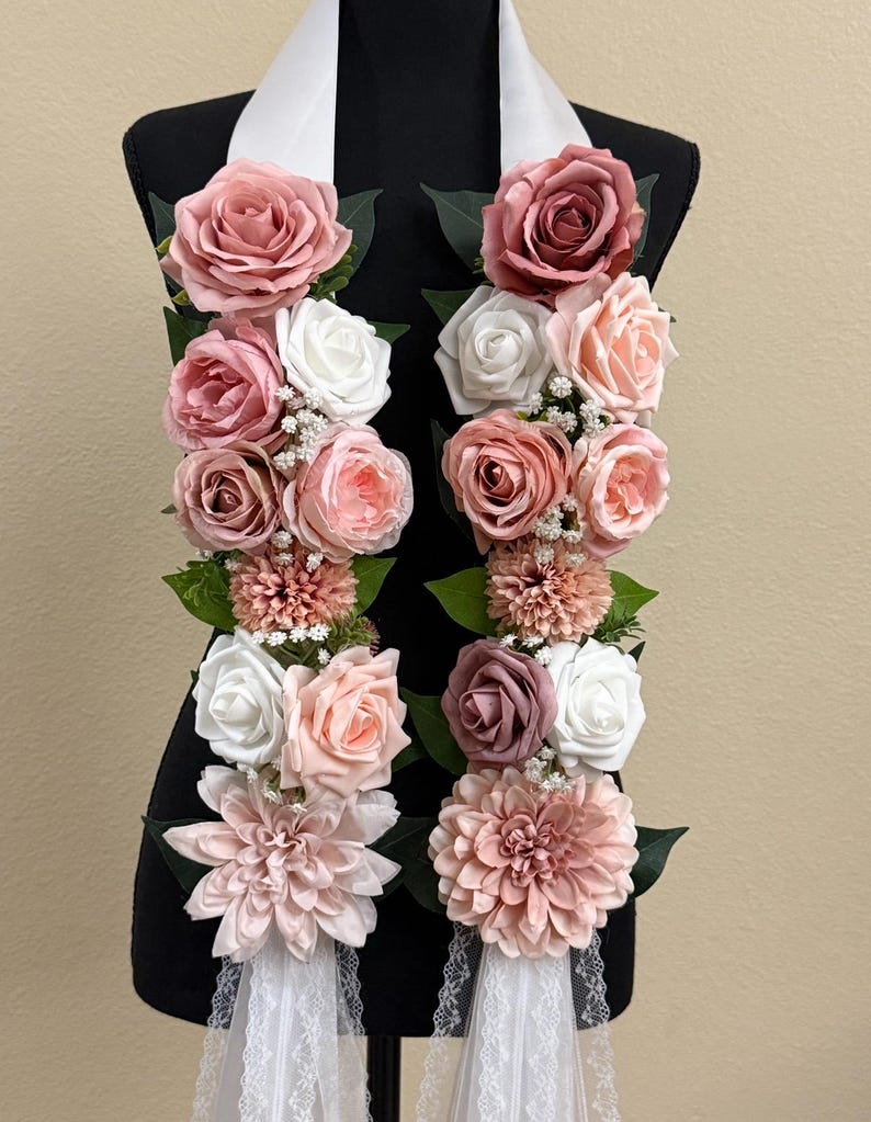 Unique Flower Graduation Lei (pinks and White) (with Long Ribbon Tail ...