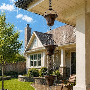 Chaîne de pluie en forme de tasse plaquée cuivre faite main pour gouttière, alternative décorative à la descente d'eau, décoration de jardin d'extérieur, élément d'eau de la cour et de la terrasse