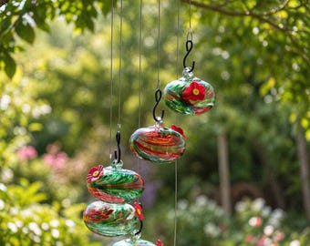 Custom Colourful Hummingbird  Feeder Glass Hanging, Hand Blown Bird Feeder Outdoor, Garden Decor for Yard Patio, Hummingbird Feeder Gift