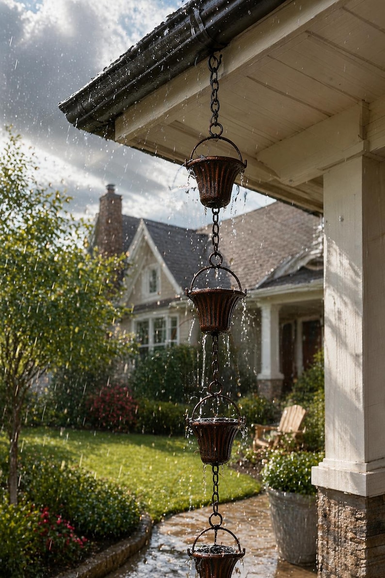 Handmade Copper Cup Rain Chain for Gutter, Decorative Downspout ...