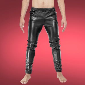 Men’s Black Leather Trousers – Soft Sheep Leather, Slim Fit, Flexible Waistband, Gift For Him