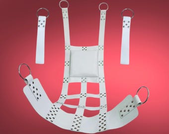 VIP White Leather Swing with O-Ring Attachments | Premium Leather Adult Sling