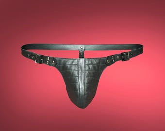 2-Pack Men’s Black Leather Jockstraps – Double Layered Thong Style, Real Leather, Custom Fit