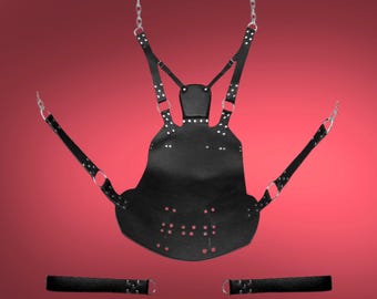 Premium Leather Bondage Sling - Heavy Duty Sex Swing with Adjustable Stirrups