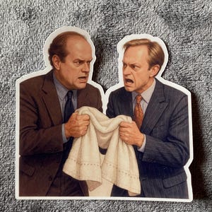 Pegatina de Frasier "¡Y yo, mi toalla!" - Frasier y Niles pelean por una toalla / Pegatinas de la serie Frasier, regalos de Frasier