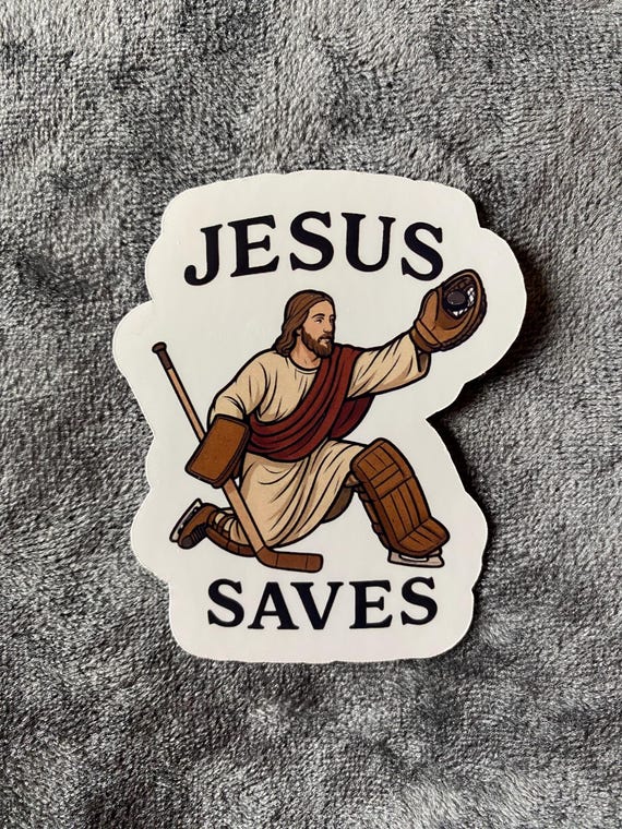 Jesus Saves Hockey Goalie Sticker: Funny Ice Hockey