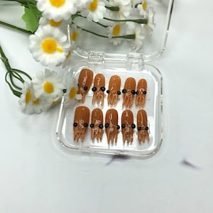 Cute Squid Press On Nails | Sea Animal Nail Art | Quirky Ocean Nails | Brown Almond Set