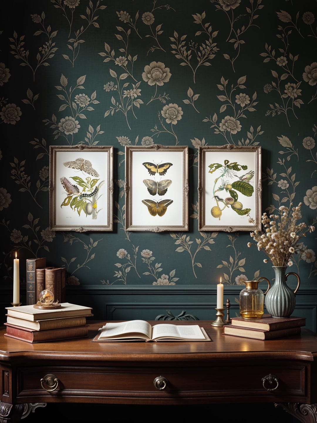 Butterfly Botanical Prints Set: Vintage Antique Wall Art, Metamorphosis ...