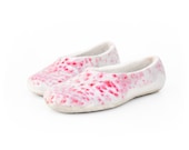 Felted wool slippers - white and pink polka dot wool slippers - house shoes