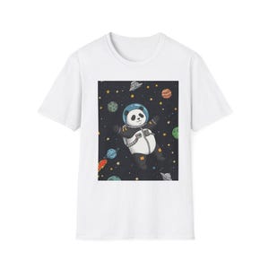 Cute Panda Astronaut Unisex Softstyle T-Shirt, Space Lover Gift, Planet Graphic Tee, Kids and Adult Tees, Fun Casual Wear