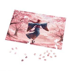 Puzzle: Japońskie anime Cherry Blossoms Dance, Pudełko blaszane w zestawie, Prezent dla Otaku, Aktywność relaksacyjna, Rozrywka świąteczna