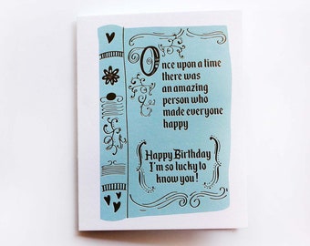 Fairy Tale Once upon a time Happy Birthday Gold Foiled A2 Greeting Card light mint with gold lettering, pick your envelope! for book lovers