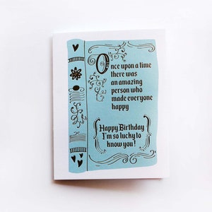 Fairy Tale Once upon a time Happy Birthday Goldfolie A2 Grußkarte hell mint mit goldener Schrift, Kuvert aussuchen! für Buchliebhaber