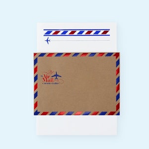 Air mail letter writing set metallic foiled red and blue kit for snail mail lovers, letter writers, Pen Pals/ Correspondence Kit Stationery