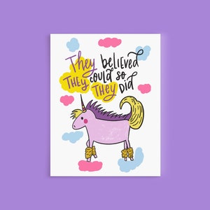 Happy Bir-they Non Binary greeting card Pronouns matter LGBTQ card Beautiful I love you friend You are amazing be strong you are special luv Unicorn