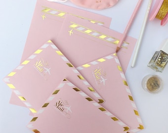 AIR MAIL Metallic foiled gold and white silkscreened Beautiful stationery kit for snail mail lovers, letter writers, Pen Pals, Paper lovers