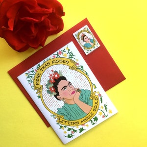 Frida Kahlo Plus que des baisers lettres mêler âmes escargot courrier pen pal carte de vœux w / faux Frida faux postage artiste timbre postcrossing amour