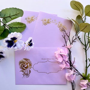 Creative snail mail luxury set Sobres de telegrama en color lavanda, lila, amarillos y azules