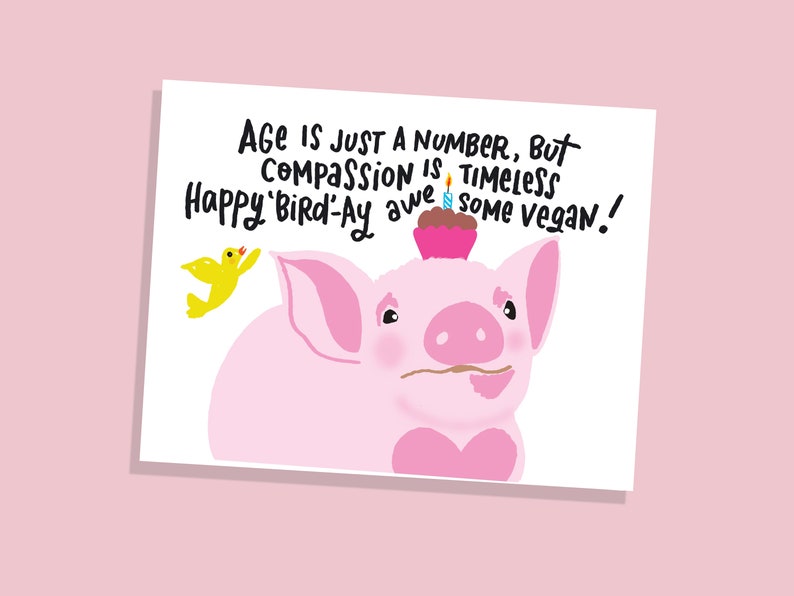 Vegan Happy Brithday greeting card animal lover caring friend activist ecologist animal lover Plant-based Compassionate living vegan gift image 1