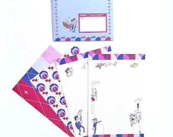 Mr Zip mid century stationery set double-sided letter writing sheets with matching lined envelopes unique beautiful stationary pen pal gift
